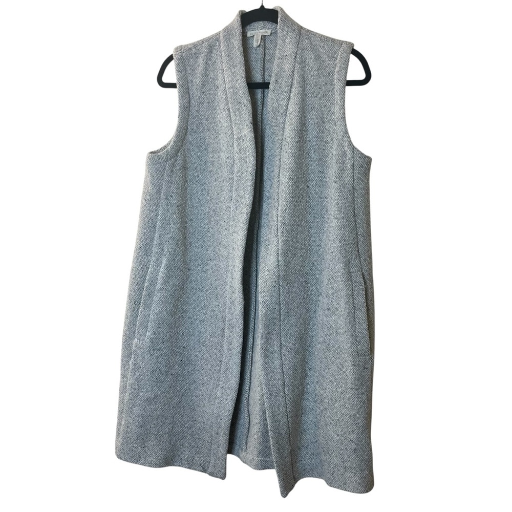Eileen Fisher Light Gray Sleeveless Open-Front Long Vest Sz S